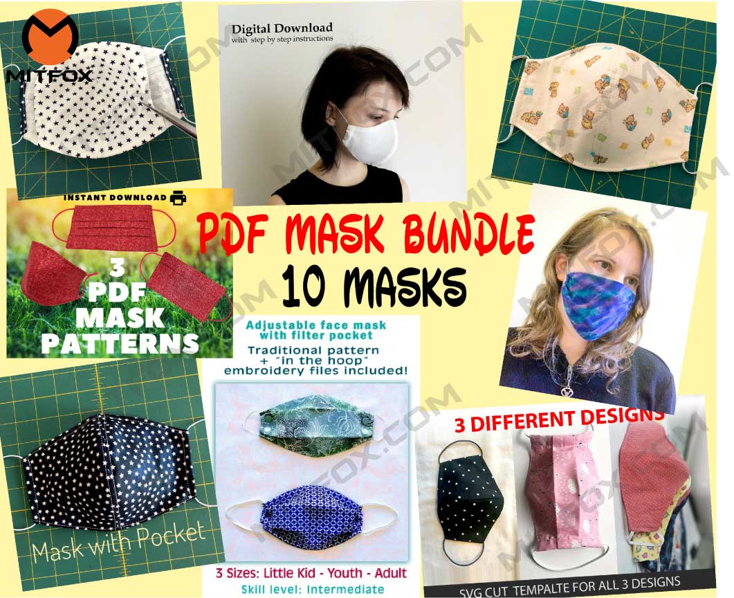 10 pdf face mask ,face mask ,face mask washable ,masks,washable face mask ,pdf face mask, PDF Sewing Pattern face mask, FaceMask with pocke - mitfox