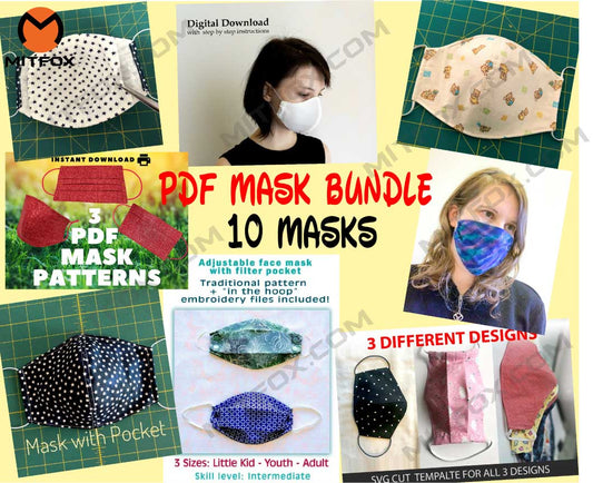 10 pdf face mask ,face mask ,face mask washable ,masks,washable face mask ,pdf face mask, PDF Sewing Pattern face mask, FaceMask with pocke - mitfox