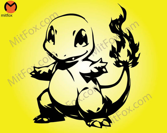 Charmander Stencil, design print, Digital Download ClipArt Graphic for DYI craft wall deco, Vector, SVG PNG, tattoo, laser, vinyl, dtf - mitfox