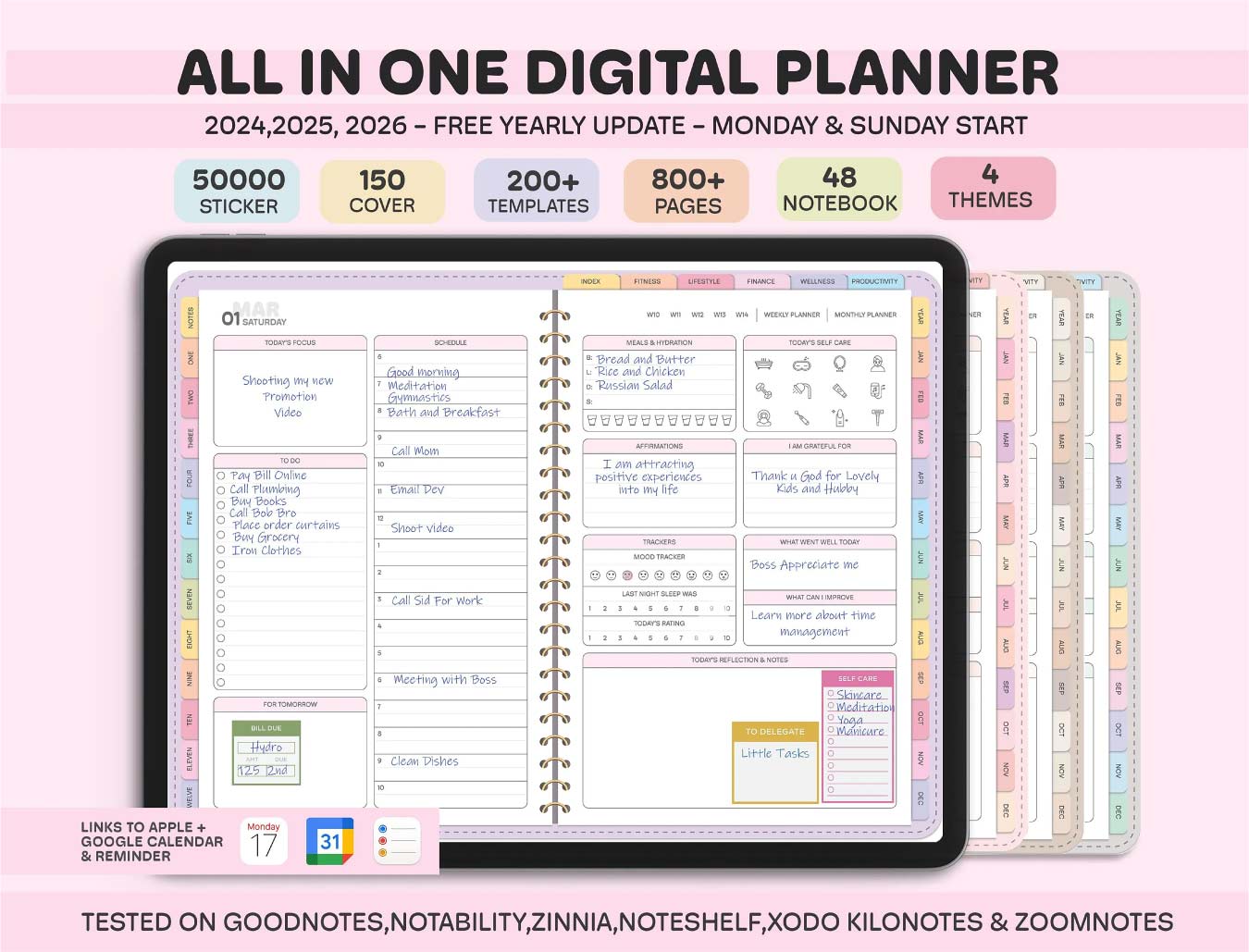 All-in-One Digital Planner 2025, 2026, Digital Planner, Digital Journal, Digital Goodnotes Template, Weekly, Daily Planner, Notability