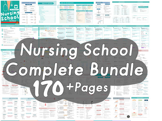The Complete Nursing School Bundle | 172 pages, nursing student, Nursing Fundamentals Study Guide, Nursing Notes, nurse gift for her or for him
