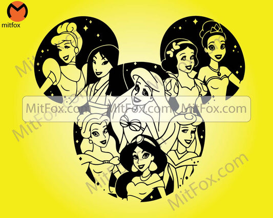 All Princess SVG, Mouse Head SVG, Princess SVG, Vinyl Cut File, Svg, Pdf, Jpg, Png, Ai Printable Design File