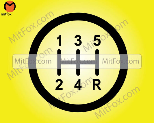 Car / Automotive Clipart: Black Round Circle 5-Speed Manual / Stick Gear Shift or Shifter Label with 1, 2, 3, 4, 5, R - Digital SVG & PNG