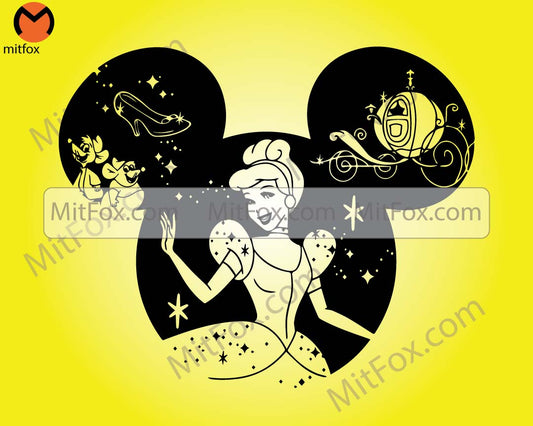 Cinderella Princess SVG, Mouse Head SVG, Princess SVG, Vinyl Cut File, Svg, Pdf, Jpg, Png, Ai Printable Design File