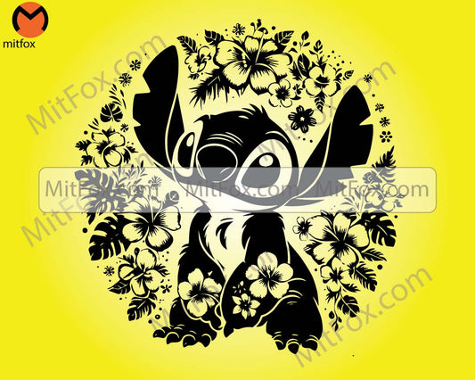 Flowers and Swirls Stitch (Lilo & Stitch) SVG - Intricate Weeding, Cricut, Silhouette Vinyl Digital Files