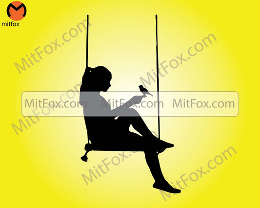 Girl swinging svg, girl and tree swing svg, girl and bird,little girl vector, lovely bird cage, clip art, decal, car sticker, stencil