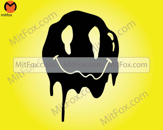 Melting Smiley face, "Psychedelic Smiley: Handcrafted Melting Face Art Piece for Groovy Decor, "Whimsical Melting Smiley Face Art