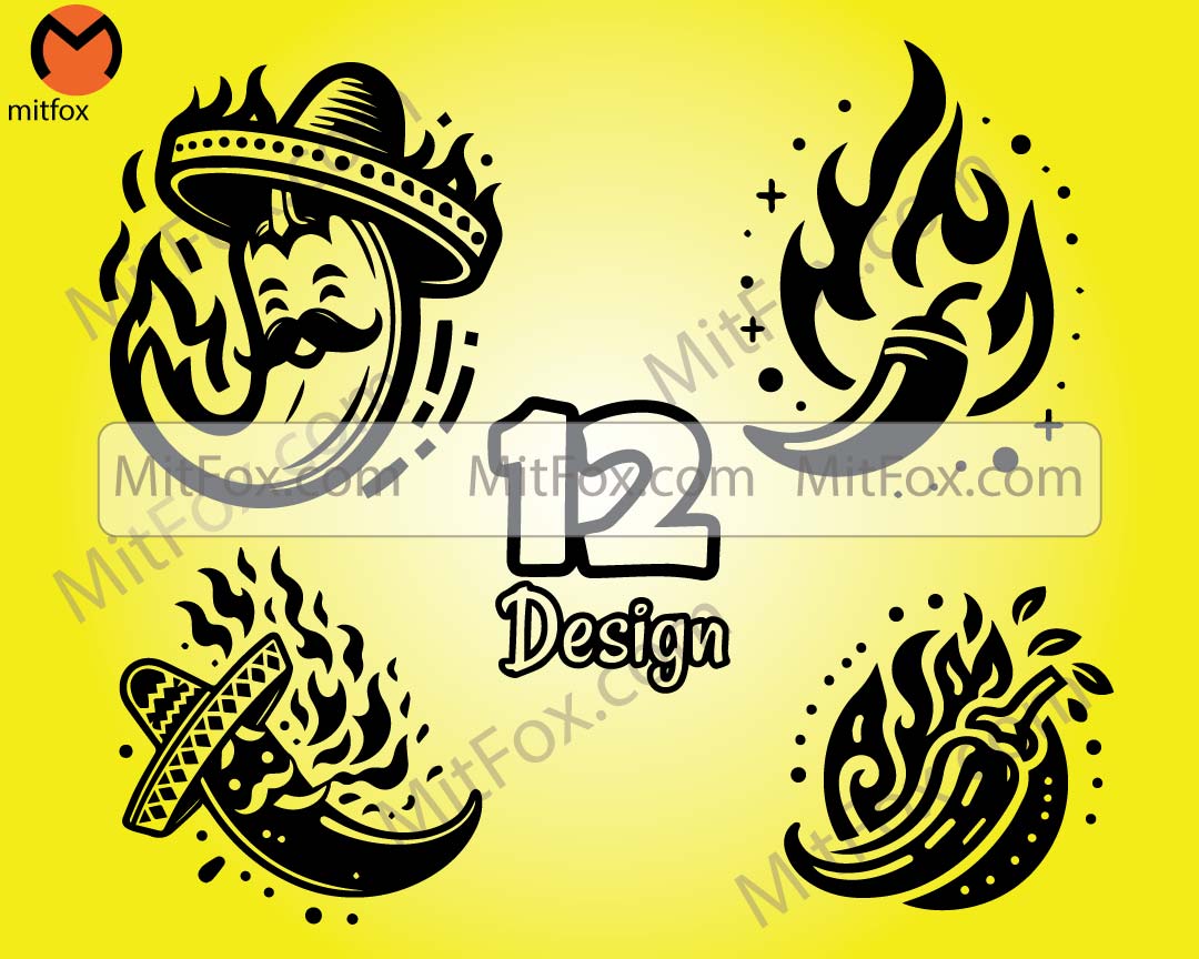 Mexican Culture Svg, Mexican Culture Inspired Spicy Pepper Graphic Design with Sombrero Hat - Hot Pepper Flame Art Print, Cutting Board Svg