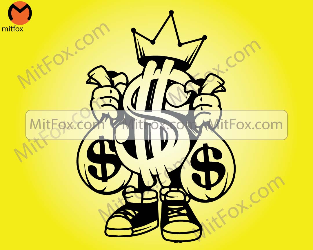 Money King svg, US Dollar Sign Clipart, Money Bag Cut File, Rich Hipster Stencil, Cool Kids Gangster dxf, Dollar Bill Mascot T-shirt Design