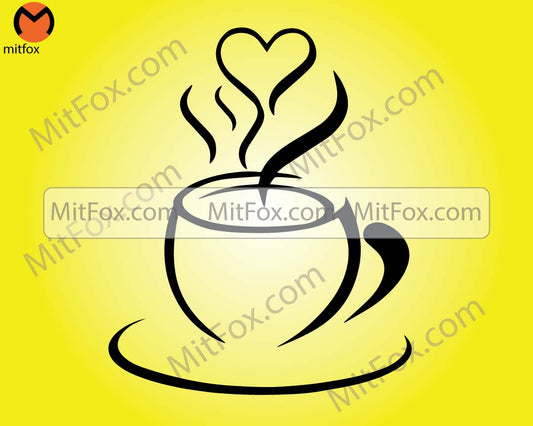 Mug With Heart Steam Svg, Mug Svg, Coffee Heart Svg, Coffee Mug Svg, Coffee Cup with Heart Svg, Silhouette, Cut File Cricut