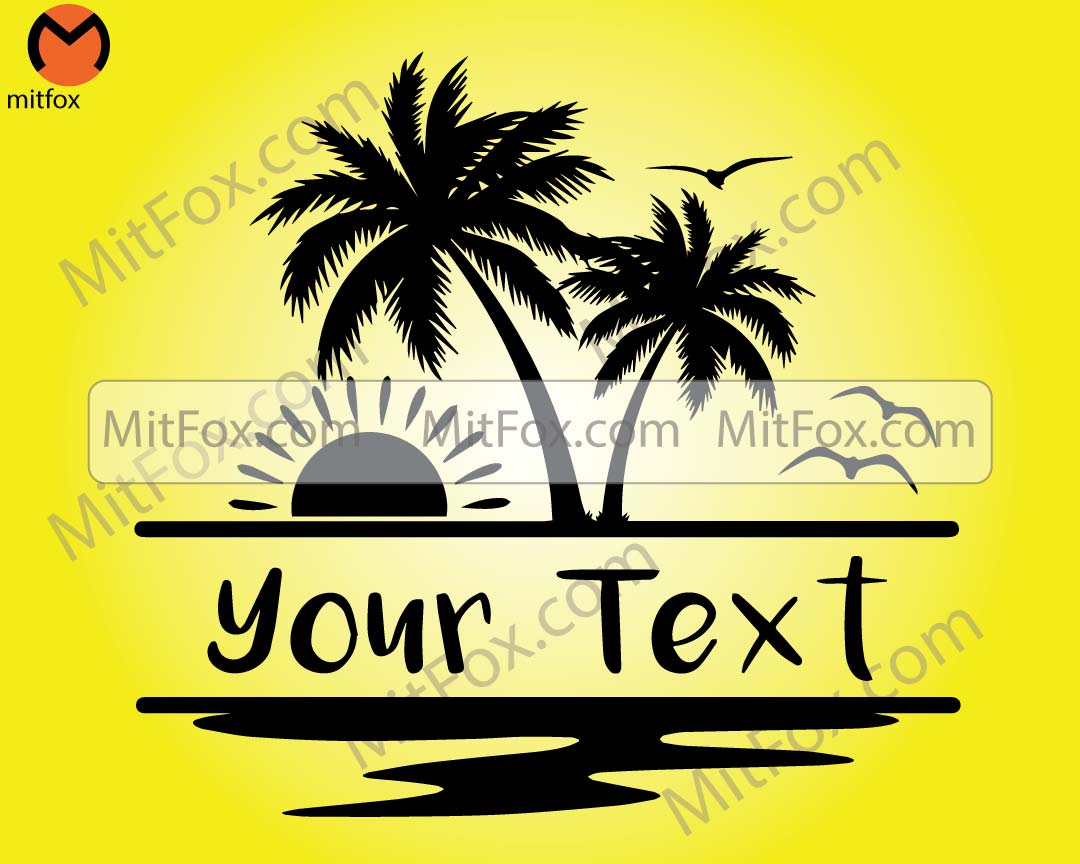 Palm Tree Split Frame SVG, Cut file for Cricut, Silhouette, Ocean Waves, Beach Monogram Frame, beach svg, Name Frame svg, Sunshine svg