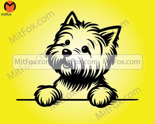 Peeking Happy West Highland Terrier SVG PNG Silhouette Clipart Instant Download Vector Vector Art Commercial Use Peeking Dog Line Westi