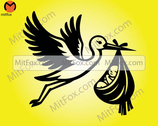 Stork with baby SVG - png - dxf - pdf - Cricut Cut File - Baby announcement svg - Digital Download - SVG Files - new mom svg - pregnancy