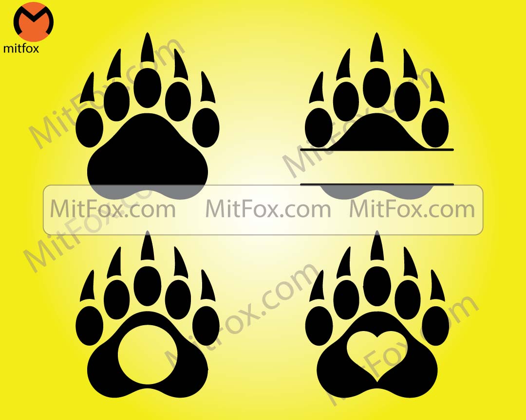 Bear Paw Svg Bear Paw Split Monogram Bear Paw Print Svg Bear Claw Svg Bear Paw Png Bear Paw Cut Files Claw Svg Instant Download